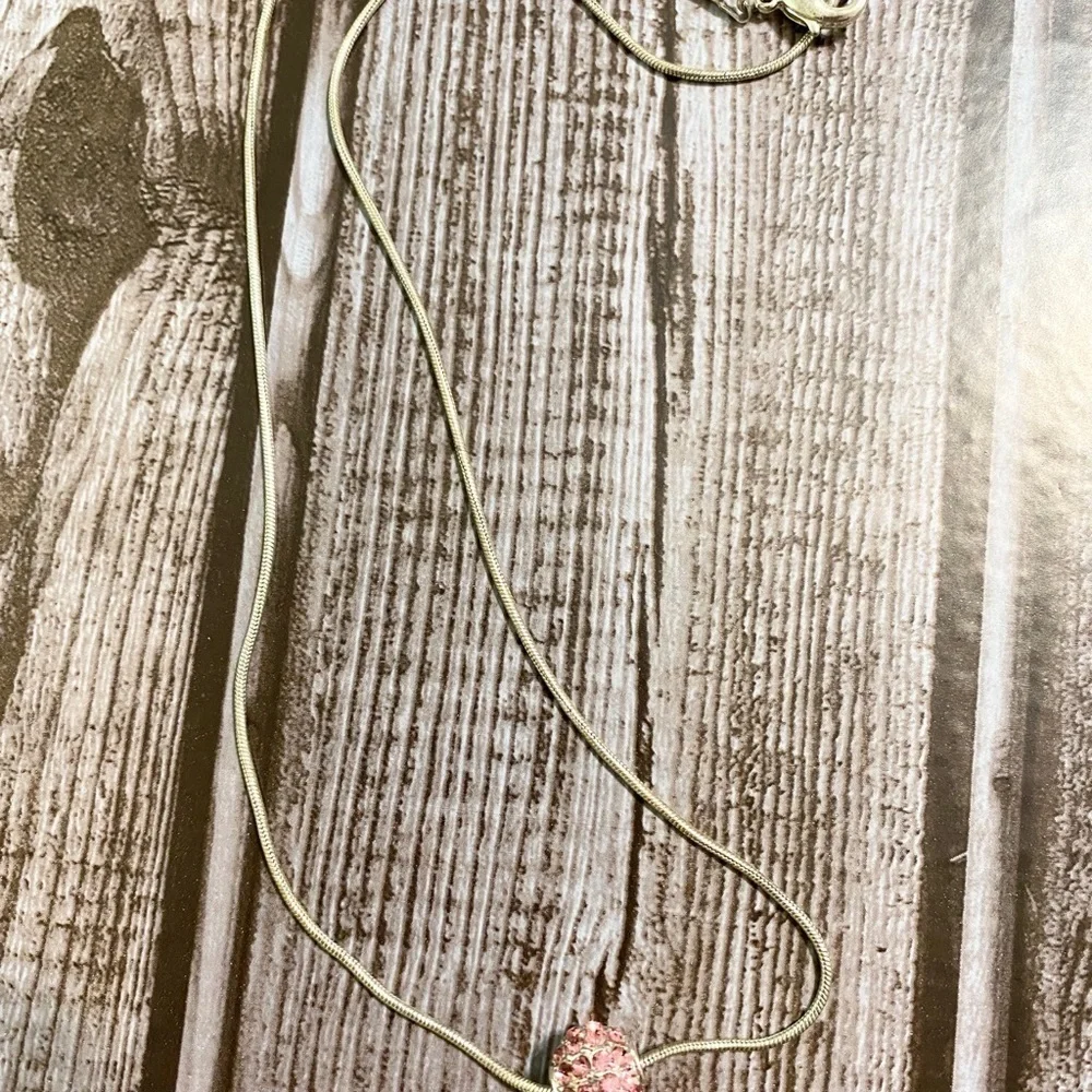 Pink Rhinestones Beaded Circle Sterling Necklace - Picture 6 of 7